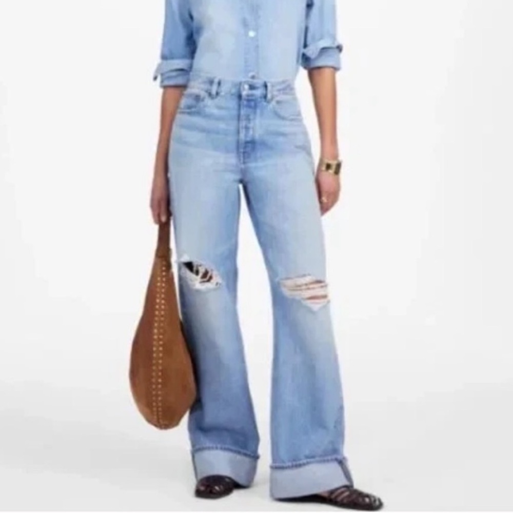 Madewell Blue Distressed Button Fly Low-Slung Baggy Jeans W29T NWT (34”x33”)